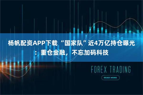 杨帆配资APP下载 “国家队”近4万亿持仓曝光：重仓金融，不忘加码科技